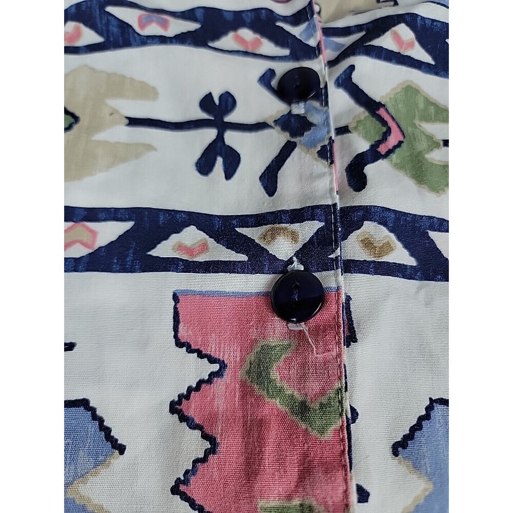 Cabrais Aztec Shirt‎ Womens 16 XL White Pink Blue Southwest Tribal Vintage 90s - Picture 6 of 12